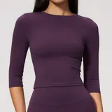 Plum Purple Women's Yoga Long Sleeve Top Crew Neck Fitted