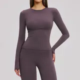 Eggplant Purple Women's Pilates Long Sleeve Top Long Sleeve Brushed
