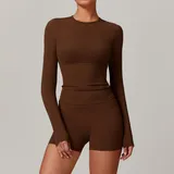 Chocolate Brown Women's Pilates Long Sleeve Top Long Sleeve Brushed