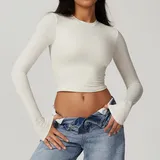 LT8743-1 · Cream Almond Cream Almond Women's Short Sleeve Top Running Pilates Long Sleeve