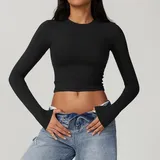 Jet Black Women's Short Sleeve Top Running Pilates Long Sleeve