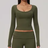 Olive Green Women's Pilates Long Sleeve Top Long Sleeve Fitted