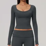Charcoal Mist Women's Pilates Long Sleeve Top Long Sleeve Fitted