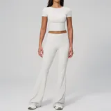 MP2551-1 · Pearl Grey Pearl Grey Women's Fitted Fitness Wide Leg Yoga Pants Flared