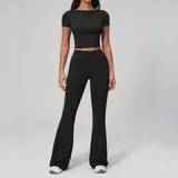 MP2551-2 · Jet Black Jet Black Women's Fitted Fitness Wide Leg Yoga Pants Flared