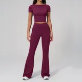 MP2551-3 · Dark Purple Red Dark Purple Red Women's Fitted Fitness Wide Leg Yoga Pants Flared