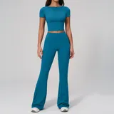 Peacock Blue Women's Fitted Fitness Wide Leg Yoga Pants Flared