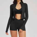 MS2539-2 · Jet Black Jet Black Women's Running Fitness Yoga Activewear Set 3 Piece