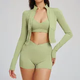 Bean Paste Green Women's Running Fitness Yoga Activewear Set 3 Piece
