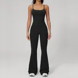 MS2551-2 · Jet Black Jet Black Women's Stretch Running Yoga Activewear Set Flared Breathable