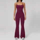 MS2551-3 · Dark Purple Red Dark Purple Red Women's Stretch Running Yoga Activewear Set Flared Breathable