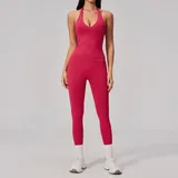 Vivid Red Women's Seamless Workout Fitness Yoga Activewear Set Backless