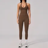 Jujube Brown Women's Seamless Workout Fitness Yoga Activewear Set Backless