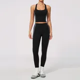 MS2567-2 · Jet Black Jet Black Women's Color Block Yoga Set Bare Feel Fitted