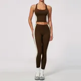 Espresso Black Women's Color Block Yoga Set Bare Feel Fitted
