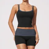 Jet Black Women's Layered Fitness Yoga Activewear Set Bare Feel