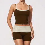 Espresso Black Women's Layered Fitness Yoga Activewear Set Bare Feel