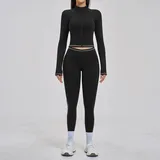 Jet Black Women's Windproof Running Yoga Activewear Set Bare Feel