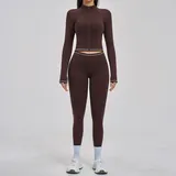 Espresso Black Women's Windproof Running Yoga Activewear Set Bare Feel