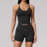 MS3597-2 · Jet Black Jet Black Women's Seamless Yoga Activewear Set Halter Neck Backless
