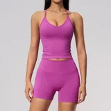 MS3597-4 · Rose Purple Rose Purple Women's Seamless Yoga Activewear Set Halter Neck Backless
