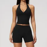 Jet Black Butt Lifting Women's Yoga Activewear Set 2 Piece