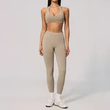 MS4535-1 · Light Khaki Light Khaki Women's Seamless Slimming Yoga Activewear Set Tummy Control