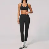 Jet Black Women's Seamless Slimming Yoga Activewear Set Tummy Control