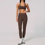 Red Brown Women's Seamless Slimming Yoga Activewear Set Tummy Control