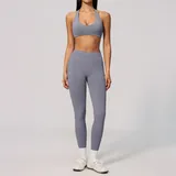 Smoky Blue Women's Seamless Slimming Yoga Activewear Set Tummy Control