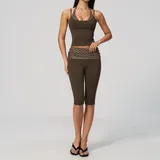 Brown White Dot Women's Brushed Training Yoga Activewear Set Layered Breathable