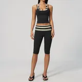 MS4549-4 · Black Stripe Black Stripe Women's Brushed Training Yoga Activewear Set Layered Breathable