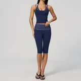 Dark Blue White Dot Women's Brushed Training Yoga Activewear Set Layered Breathable