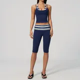 Dark Blue Stripe Women's Brushed Training Yoga Activewear Set Layered Breathable