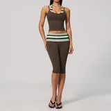 Brown Stripe Women's Brushed Training Yoga Activewear Set Layered Breathable