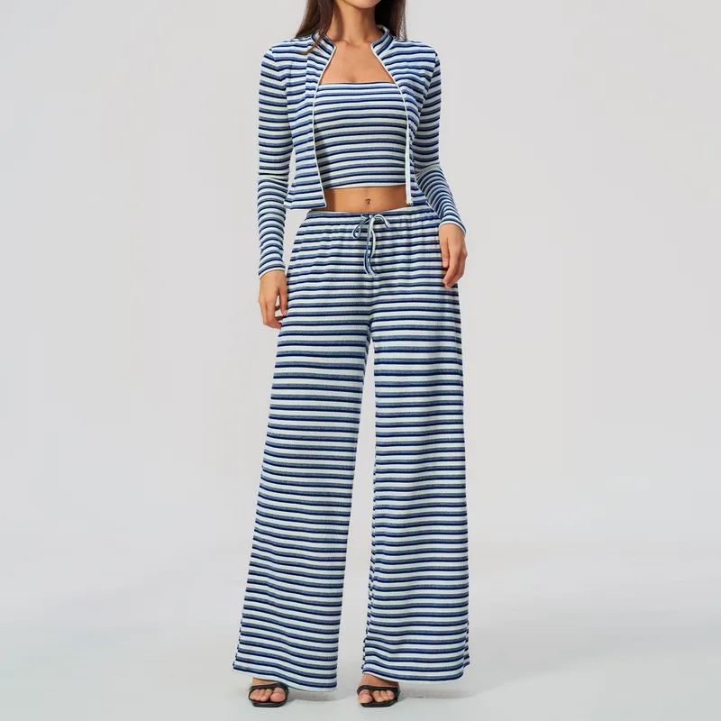 Women's Striped Running Yoga Set 3 Piece Breathable