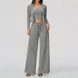 MS4556-2 · Ink White Ink White Women's Striped Running Yoga Set 3 Piece Breathable