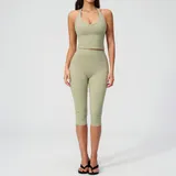 Moss Green Slim Fit Slimming Women's Yoga Set Tank Fitted