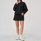 Jet Black Thermal Long Sleeve Women's Yoga Set Long Sleeve