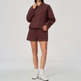 Wine Red Thermal Long Sleeve Women's Yoga Set Long Sleeve