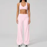 Falling Blossom Pink Women's Quick Dry Fitness Yoga Activewear Set Backless