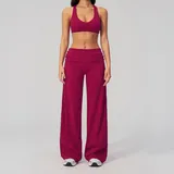 Raspberry Red Women's Quick Dry Fitness Yoga Activewear Set Backless