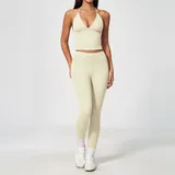 MS5575-1 · Cream White Cream White Tummy Control Supportive Women's Yoga Set Halter Neck
