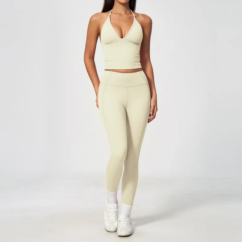 Tummy Control Supportive Women's Yoga Set Halter Neck