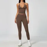 MS5575-4 · Deep Cocoa Deep Cocoa Tummy Control Supportive Women's Yoga Set Halter Neck
