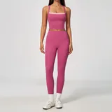 Strawberry Pink Women's Fitness Yoga Activewear Set Cross Back Backless