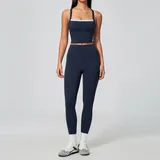 Deep Well Blue Women's Fitness Yoga Activewear Set Cross Back Backless
