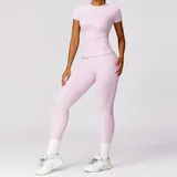 Lilac Pink Women's Fitted Running Yoga Activewear Set Long Sleeve