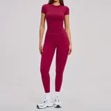 MS8455-4 · Raspberry Red Raspberry Red Women's Fitted Running Yoga Activewear Set Long Sleeve
