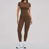 MS8455-5 · Chocolate Brown Chocolate Brown Women's Fitted Running Yoga Activewear Set Long Sleeve